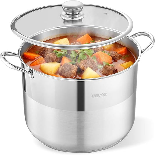 VEVOR Stainless Steel Stock Pot, 16QT Stainless Steel Stockpot with Glass Lid, PFOA-Free, PFAS-Free, Compatible with Gas Stoves, Induction Cooktops, Electric Stoves, for Soups, Stews, and Pasta by VEVOR