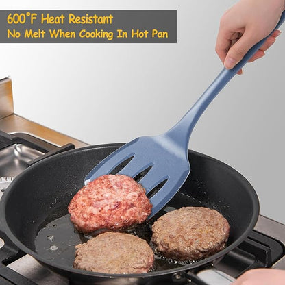 Silicone Spatula Set, 600°F Heat Resistant Silicone Spatula Turner Flipper for Cooking, Non Stick and Non Scratch Kitchen Utensils for Eggs & Pancakes, 4 Pack,Starry Blue - Image 6
