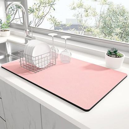 Rnivvi Dish Drying Mat for Kitchen Counter, 12 x 19" Super Absorbent Drainer Pad Easy Clean Dish Rack Pad, Non-Slip Heat Resistant Coffee Bar Mats for Coffee Machine Station Accessories Decor, Pink by Rnivvi