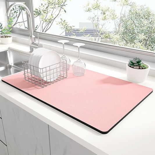 Rnivvi Dish Drying Mat for Kitchen Counter, 12 x 19" Super Absorbent Drainer Pad Easy Clean Dish Rack Pad, Non-Slip Heat Resistant Coffee Bar Mats for Coffee Machine Station Accessories Decor, Pink by Rnivvi