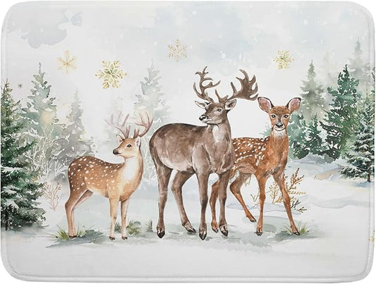 Winter Deer Dish Drying Mat for Kitchen Counter Xmas Trees Snowflake Festival Microfiber Absorbent Dish Draining Reusable Washable Foldable Extra Large 18"x24" by Unknown