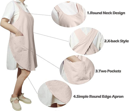 Cotton Cross Back Aprons Solid Color Cooking Kitchen Garden Smock for Women Girls with Pockets
