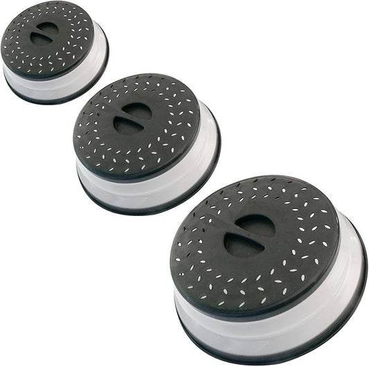 Collapsible Microwave Splatter Cover, Microwave Plate Cover With Steam Vent，BPA-Free Silicone & Plastic (black, Set of 3)
