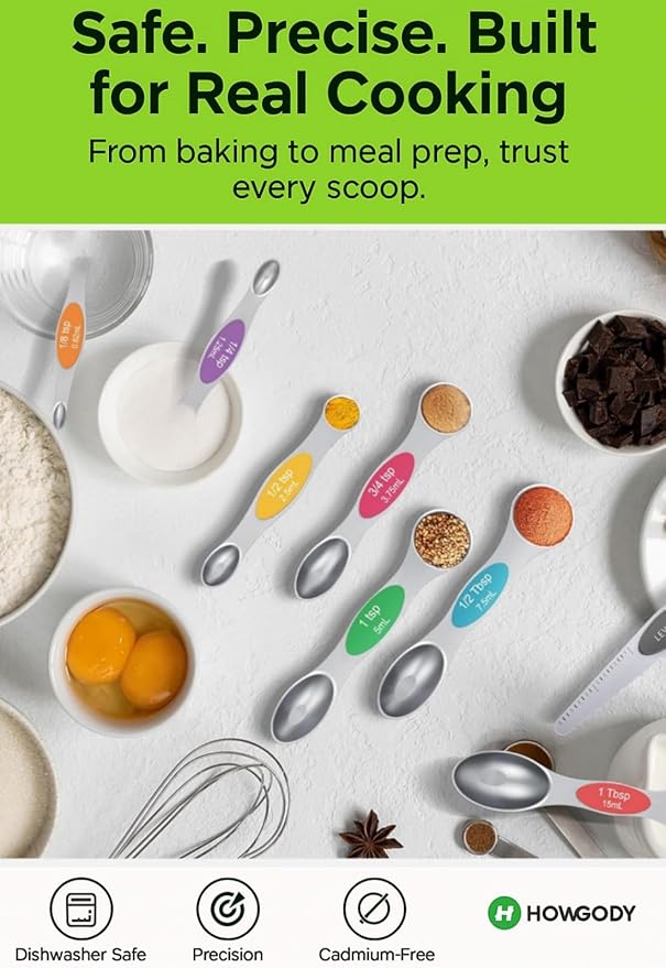 Magnetic Measuring Spoons Set Of 8, Heavy Duty 304 Stainless Steel Metal, Fits in Most Kitchen Spice Jars for Baking & Cooking, BPA Free,Measuring Dry & Liquid Ingredients Rainbow) - Image 5