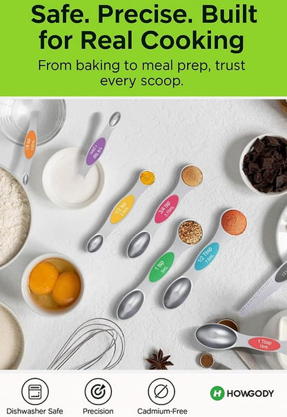 Magnetic Measuring Spoons Set Of 8, Heavy Duty 304 Stainless Steel Metal, Fits in Most Kitchen Spice Jars for Baking & Cooking, BPA Free,Measuring Dry & Liquid Ingredients Rainbow) - Image 5