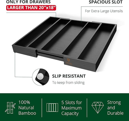ROYAL CRAFT WOOD Luxury Bamboo Kitchen Drawer Organizer - Silverware Organizer - Utensil Holder and Cutlery Tray with Grooved Drawer Dividers for Flatware and Kitchen Utensils (5 Slot, Black) - Image 5