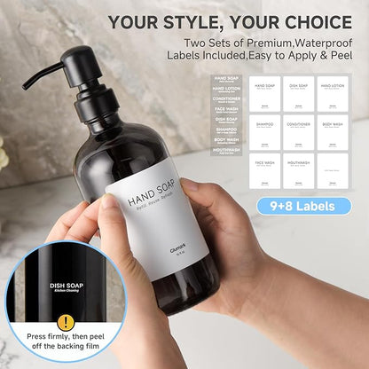 2 Pack Kitchen Soap Dispenser Set - 16oz Black Glass Dish and Hand Soap Dispenser with Stainless Steel Pump, Instant Dry Tray, Dish Brush & Holder, Refillable Countertop Sink Decor for Kitchen & Bath - Image 4