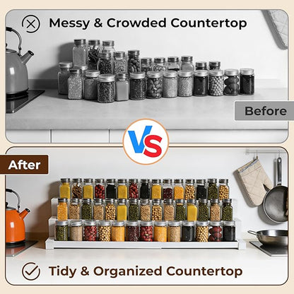 3-Tier Spice Rack Organizer for Kitchen Cabinet or Pantry, 16"-29" Expandable Spice Organization Shelf, Seasoning Organizer, Metal Display Shelf, Slip-Resistant Design for Jars and Bottles, White - Image 5