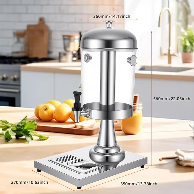 2.11 Gallon Beverage Dispenser,Silver Stainless Steel Juice Drink Dispensers with Ice Core, Leak-proof Spigot and Detachable Drip Tray for Parties, Weddings & Outdoor (silver, 2.11 Gallon)