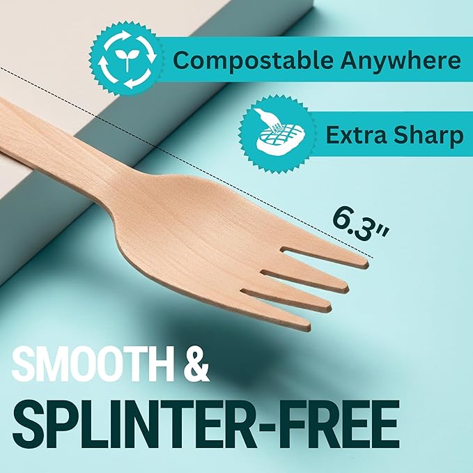Disposable Wooden Forks For Eating - 300pcs - Heavy Duty & Sharp - Our Guilt-Free FSC Certified Wood Protects Forests - A Great Alternative to Bamboo Forks Disposable - Image 5