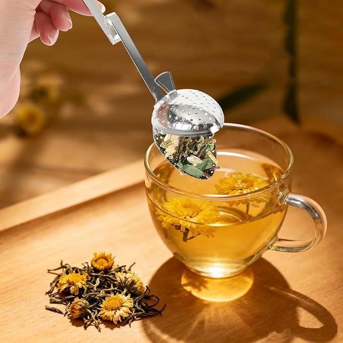 Tea Infuser Spoon for Loose Leaf Tea - Stainless Steel with Long Handle and Fine Mesh Filter, Reusable Easy to Clean Tea Accessories for Tea Lovers (Silver)