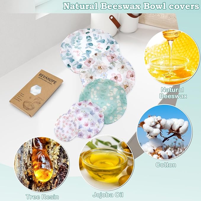 5-Size Reusable Beeswax Bowl Covers for Bread Proofing, Cotton Cloth Flexible Beeswax Wraps for Sourdough Bread Cover and Food Storage - Image 3