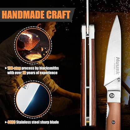 Huusk Japanese Folding Fruit Knife - Pocket Paring Knives with 440C Stainless Steel Ultra Sharp Blade, Portable Kitchen Knives, Christmas Gift for Men and Women