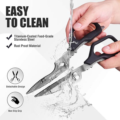 WORKPRO Kitchen Scissors, All Purpose Kitchen Shears with Detachable Stainless Steel Blades, Titanium Coated for Easy Cleaning, Heavy Duty for Meat, Fish, Nuts, Vegetables, Protective Cover Included - Image 3