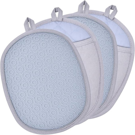 4Pack Silicone Pot Holders and Oven Mitts Set, Anti-Slip Hot Pads for Safe Handling of Pots, Pans, and Baking Trays, Easy-Clean Kitchen Essentials(Grey)