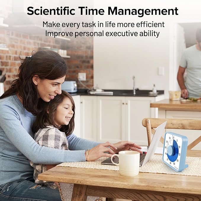 Secura 60-Minute Visual Countdown Timer, 7.5-Inch Oversize Classroom Visual Timer for Kids and Adults, Durable Mechanical Kitchen Timer Clock with Magnetic Backing (Navy Blue) - Image 5