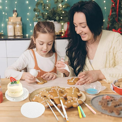Cookie Decorating Supplies Including 2Pcs Acrylic Cookie Turntable 6Pcs Cookie Scribe Needle 4Pcs Silicone Mesh Mats 6Pcs Cookie Decoration Brushes 8Pcs Rubber Feet Bumpers