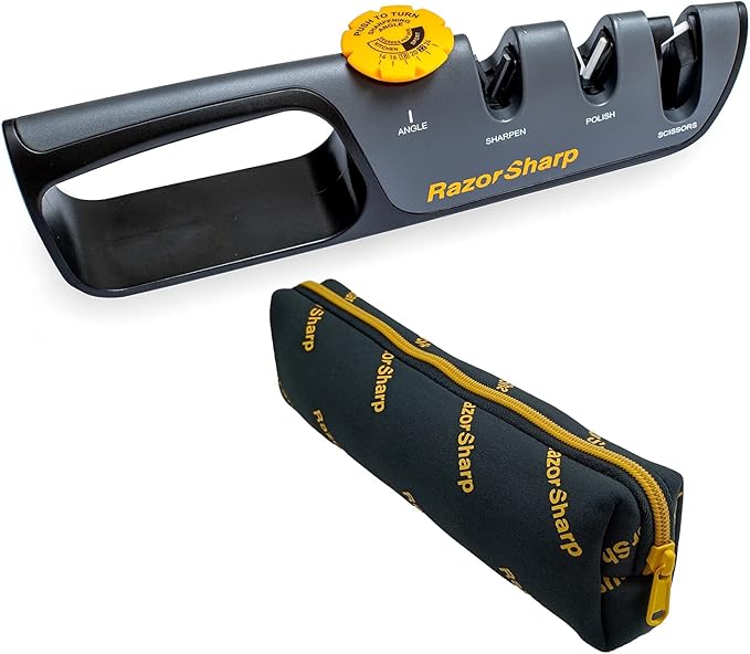 RazorSharp™ Knife Sharpener With Adjustable Angle Guide — Diamond-Coated Ceramic Sharpening Stones for All Knives Including Precision Kitchen, Professional, Chef's Knives — Non-Slip Rubber Edge Grip by RazorSharp