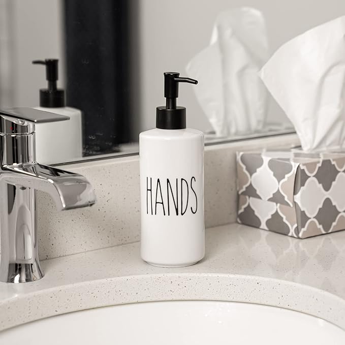 Heartland Home Porcelain 16oz Empty Liquid Dispenser Bottle for Hands. Hand Soap Dispenser for Bathroom, Hand Lotion Bottle, Lotion Pump Dispenser or Hand Sanitizer Pump for Hand Sanitizer Refill. - Image 7