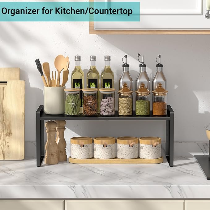 Expandable Cabinet Organizer Shelves, 88lbs High Weight Capacity, Heavy-Duty Metal Storage Rack, Adjustable Cabinet Shelf for Kitchen, Pantry, Cupboard, Under Sink, Black, Patent Pending - Image 7