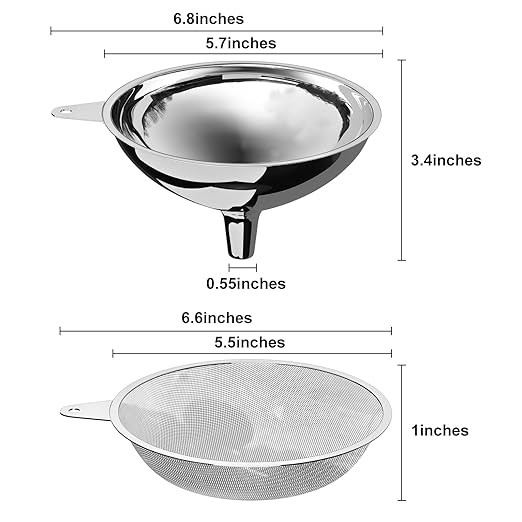 Serinar Stainless Steel Large Funnel with Filter (5.7 in. X 0.55 in. Mouth) and 50 Mesh Stainless Steel Food Filter for Bottle, Oil, Juice, Coffee, Honey, Milk - Image 2