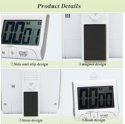 Large LCD Display Kitchen Timer -Magnetic Digital Timers,Loud Alarm,Memory and Fast Forward Function,Cooking Timers for Kitchen,Gym, Meeting, Classroom,Study,Work,Outdoor Activities(White)