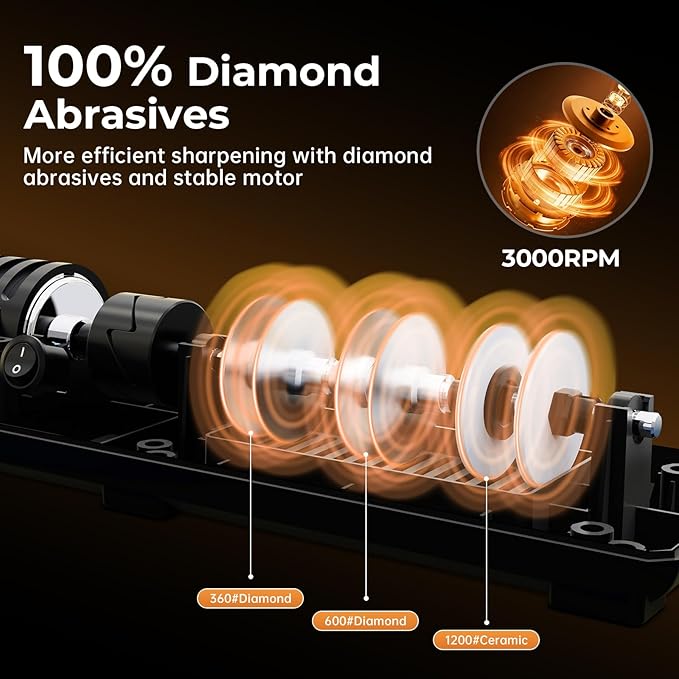 Kitchen Professional Electric Knife Sharpener: 3-Stage 100% Diamond Abrasives Knife Sharpeners with 15° Precision Angle Electric Steel Sharpening Tool to Restore/Polish Chef Knives - Image 3