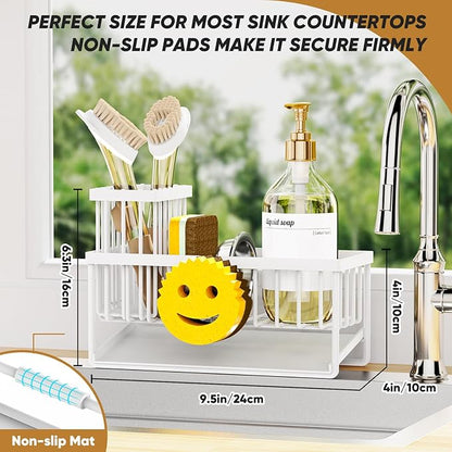 Sponge Holder for Kitchen Sink,Smiley Face Sink Caddy with Removable Brush Holder,Self-Draining Sponge Caddy for Sponge,Soap,Dish Brush,Scrubber,Kitchen Essentials and Gadgets-White - Image 2