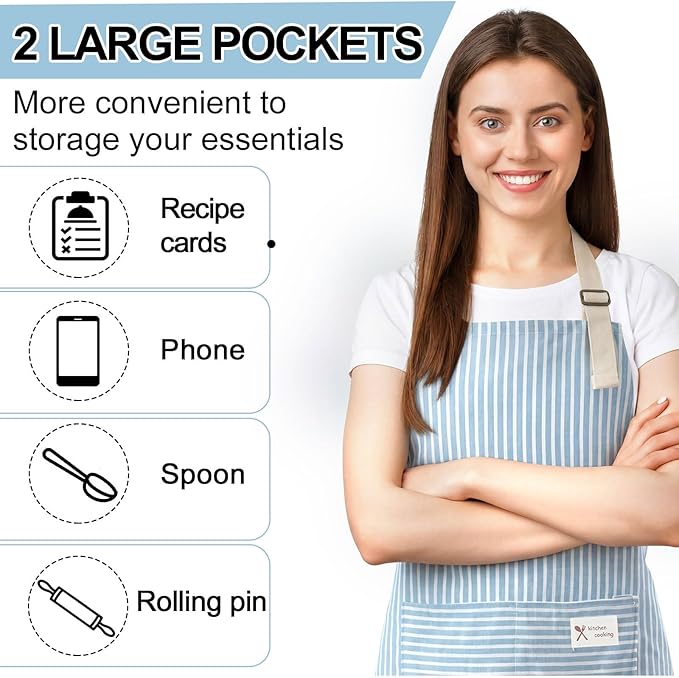 Janmercy 24 Pcs Aprons for Women Men with 2 Pockets Linen Cooking Kitchen Apron Adjustable Bib Chef Apron Bulk Aprons Unisex
