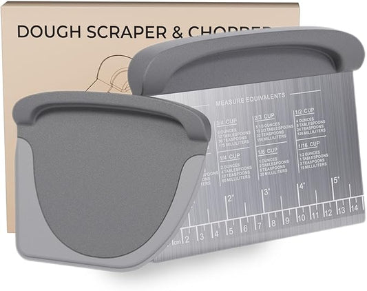 2 IN 1 Upgrade Bench Scraper, Dough Scraper for Pastry Bread Cake Pizza, Stainless Steel Dough Cutter with Conversion Chart & Measuring Scale, Bowl Scraper Food Scraper for Kitchen Baking, Gray by MakeLifeMoreComfortable