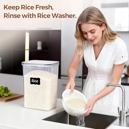ComSaf Rice Container Set of 2(9.5L/10Qt), Large Airtight Food Storage Containers with Lid and Rice Washer, Plastic Canisters Sets for The Kitchen, Pantry Organizers for Flour, Cereal and Cooking - Image 4