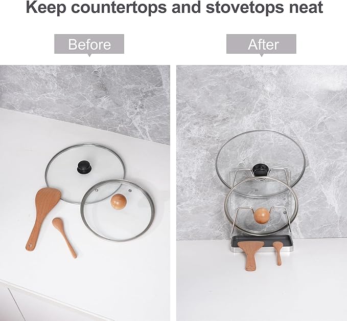 304 Stainless Steel Pot Lid Holder While Cooking, Kitchen Pot Lid Storage Rack for stove top, Multifunctional Kitchen Pot Lid Organizer for Countertop（Silver） - Image 5