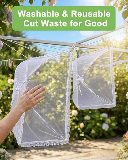 Food Covers for Outside - 2 Extra Large (40 x 25 in) & 6 Large (17 x 17 in) Pop-Up Umbrella Screen Tents- Breathable Outdoor Mesh Food Covers & Picnic Essentials - Collapsible Mesh Food Tent