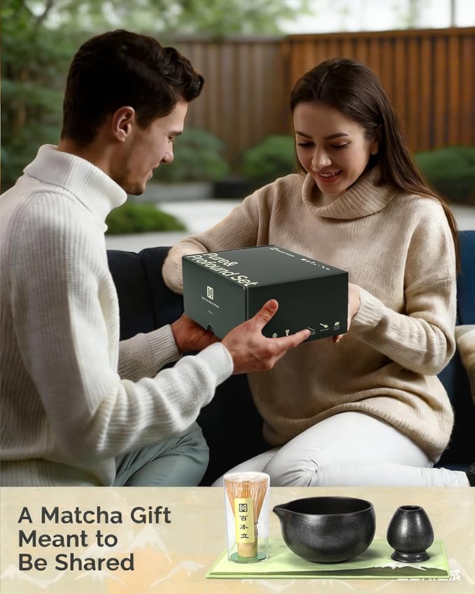 Maestri House Matcha Whisk Set, 7-Pc Complete Matcha Kit with Spouted Ceramic Bowl, Bamboo Whisk and Holder, Scoop, Spoon Rest & Sifter, Tea Cloth – Ideal Gift for Matcha Lovers (Black Stone) - Image 8