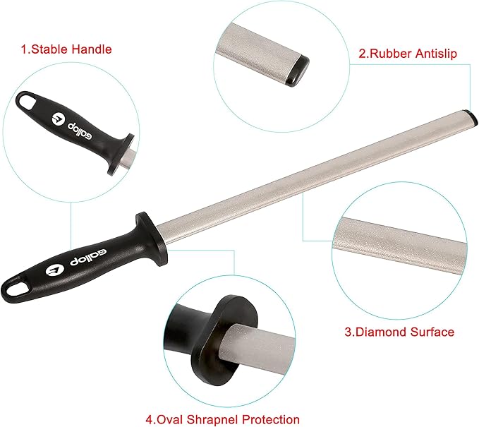 Diamond Honing Steel -12 In Knife Sharpener Rod,For Sharpening Kitchen Knife, Cooking Knives, Butcher's Knives, Home Gourmet Blades, Garden Tools Sharpening Stick