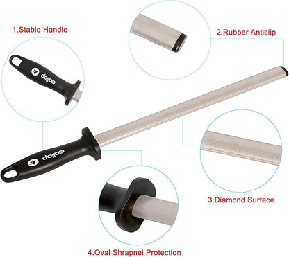 Diamond Honing Steel -12 In Knife Sharpener Rod,For Sharpening Kitchen Knife, Cooking Knives, Butcher's Knives, Home Gourmet Blades, Garden Tools Sharpening Stick