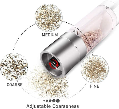 Mixoo Salt and Pepper Grinder - 2 in 1 Manual Stainless Steel Salt Pepper Mill Herb Spice Grinder Shakers Refillable with Adjustable Coarseness Ceramic Rotor and Dual Clear Acrylic Chamber - Image 3
