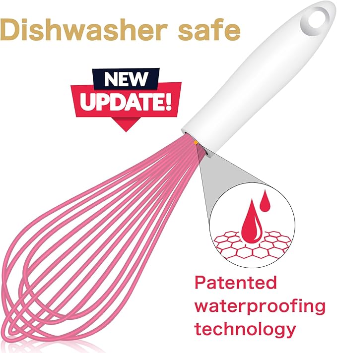 OYV Pink Silicone Whisk, Sealed Waterproof Design Set of 3, Professional Kitchen Whisks for Cooking Non-Scratch, Silicone&Stainless Steel Whisk, Heat Resistant 480°F Rubber wisk, BPA free - Image 2