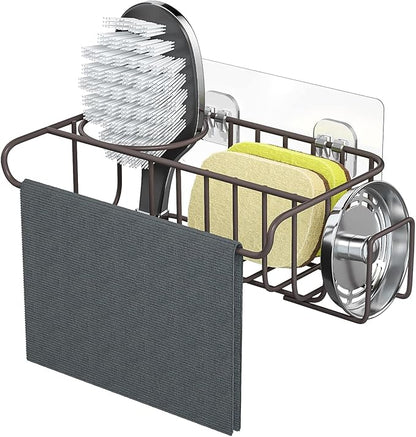 HapiRm 4 in 1 Adhesive Kitchen Sink Organizer, SUS304 Stainless Steel Brush Holder + Dish Cloth Hanger + Soap Rack + Sink Stopper Holder, No Drilling Sponge Caddy for Kitchen - Bronze by HapiRm