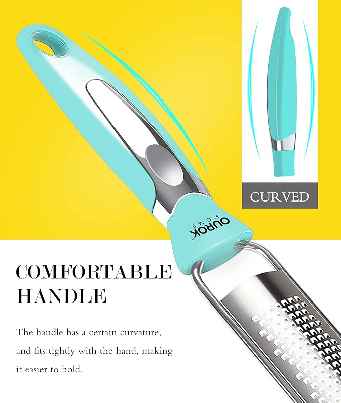 Ourokhome Kitchen Lemon Zester, Stainless Steel Hand Held Parmesan Cheese Grater for Ginger, Chocolate, Coconut, Lime, Nutmeg, Citrus, Fruit, Vegetable with Cleaning Brush, Dishwasher safe, Blue - Image 2