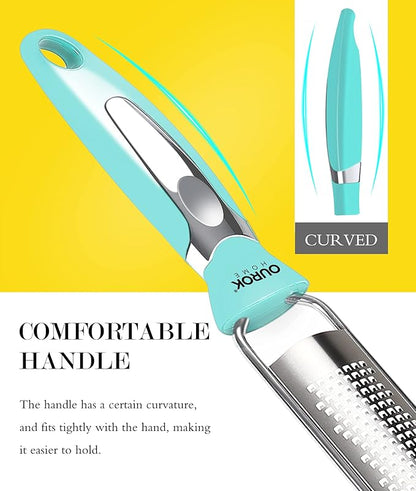 Ourokhome Kitchen Lemon Zester, Stainless Steel Hand Held Parmesan Cheese Grater for Ginger, Chocolate, Coconut, Lime, Nutmeg, Citrus, Fruit, Vegetable with Cleaning Brush, Dishwasher safe, Blue - Image 2