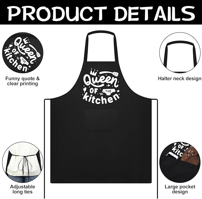 Jeyiour 3 Pack Funny Cooking Aprons Women Oil-proof Kitchen Aprons with Pockets for Home Chef BBQ Mother Day Birthday Gifts(Black)