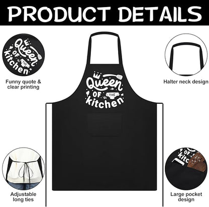 Jeyiour 3 Pack Funny Cooking Aprons Women Oil-proof Kitchen Aprons with Pockets for Home Chef BBQ Mother Day Birthday Gifts(Black)