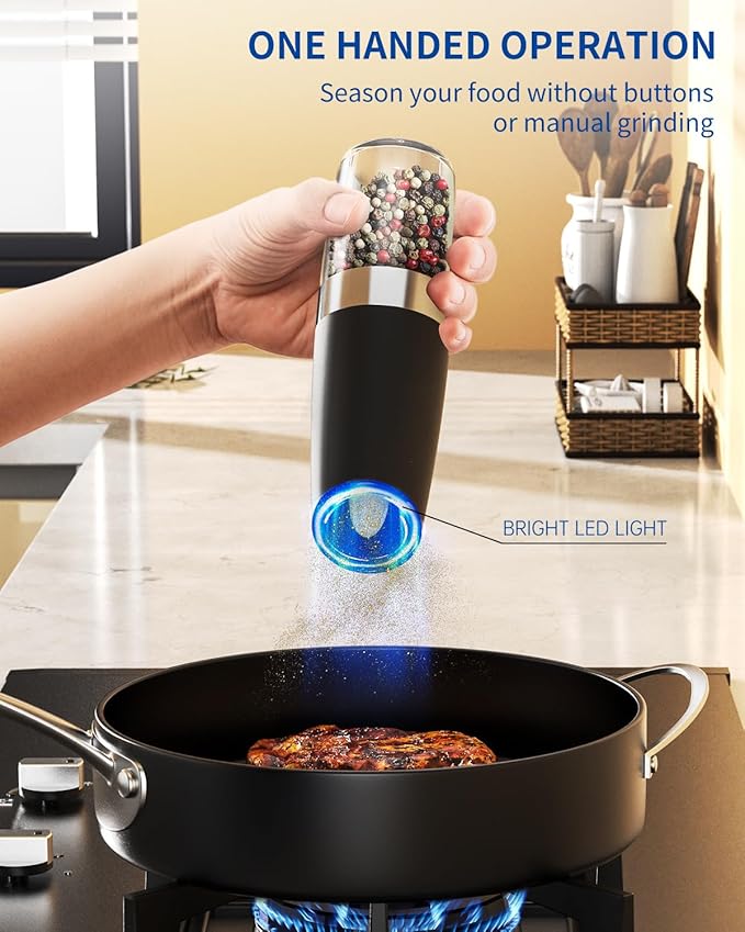 CIRCLE JOY Gravity Electric Pepper Grinder Salt Grinder Pepper Griner Mill Electric with LED Light, Battery Operated, Adjustable Coarseness, Washable 135ml Container, 1 Pcs - Image 3
