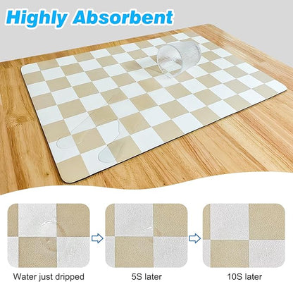 CooRug Checkered Dish Drying Mat for Kitchen Counter, Absorbent Non-Slip Coffee Mat, Heat Resistant Mat for Countertops Coffee Bar Decor 17" x 32" Khaki - Image 4