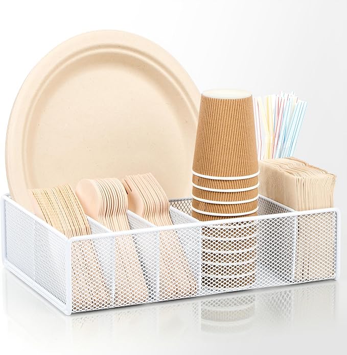 Utensil Caddy for Party - Paper Plate Holder ,Utensil Silverware Caddy Utensil Holder Paper plate Organizer with 6 Compartments for Party, Camping, Picnic by ZZDWLDHA