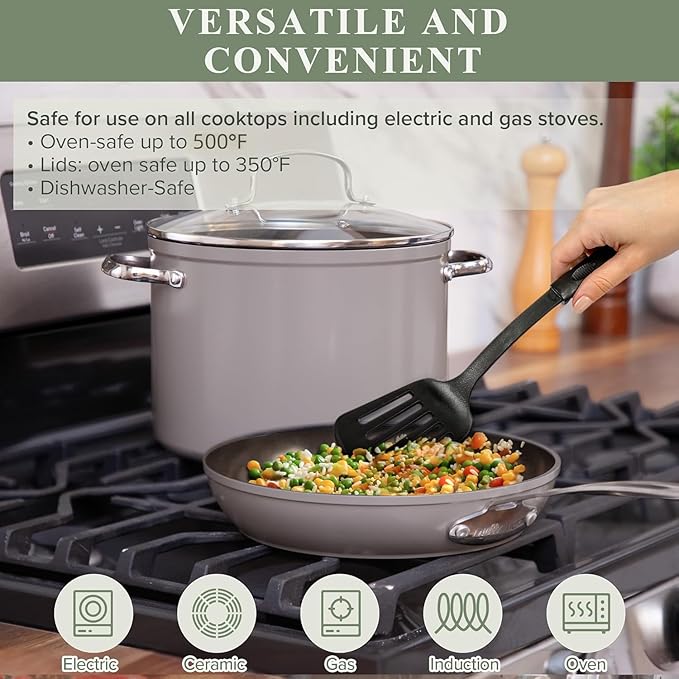 Nuwave Healthy Duralon Blue Ceramic Nonstick Cookware Set, Diamond Infused Scratch-Resistant, PFAS Free, Dishwasher & Oven Safe, Induction Ready & Evenly Heats, Tempered Glass Lids & Stay-Cool Handles - Image 3