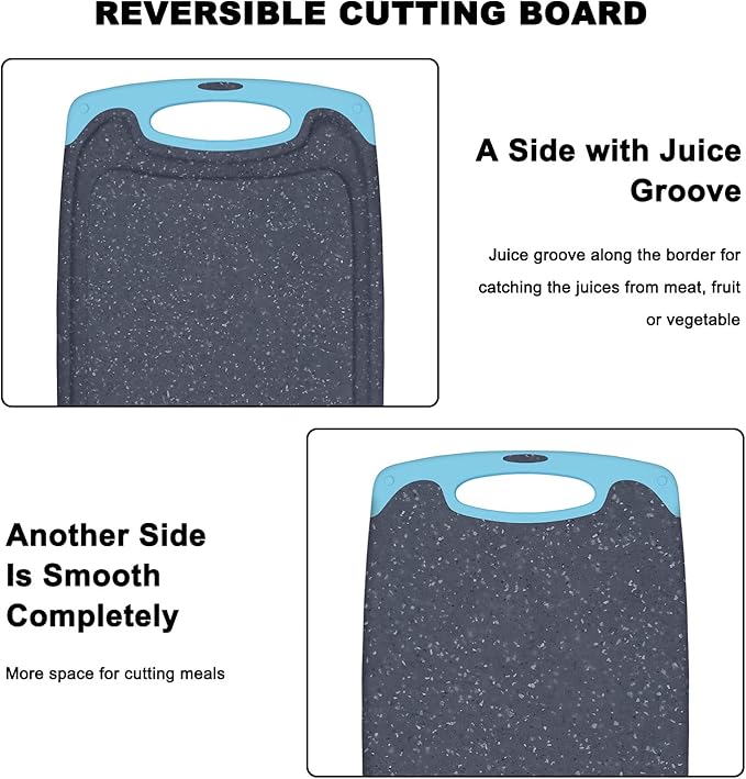 Plastic Cutting Board, 3 Pieces Dishwasher Safe Cutting Boards with Juice Grooves, Easy Grip Handle, Non-Slip, with Grinding Area for Grinding Garlic and Ginger（aqua） - Image 6