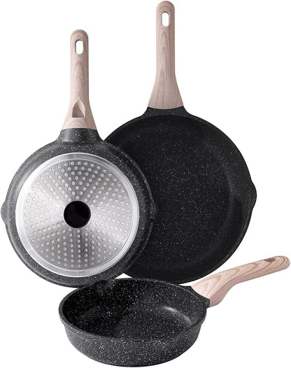 Kordisen Nonstick Frying Pan Set, 3 Piece Skillet Set, Healthy Induction Cooking Pan, Stay-Cool Handle, Compatible with All Stovetops, PFOA Free (8, 9.5, 11 Inch) by Kordisen
