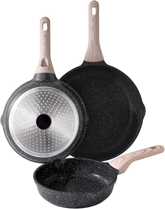 Kordisen Nonstick Frying Pan Set, 3 Piece Skillet Set, Healthy Induction Cooking Pan, Stay-Cool Handle, Compatible with All Stovetops, PFOA Free (8, 9.5, 11 Inch) by Kordisen